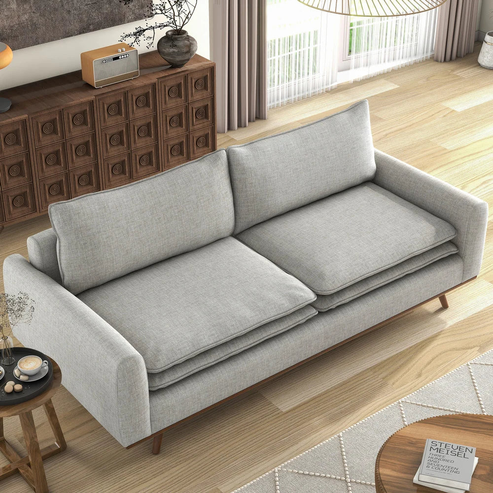 Monthey II 82" Mid-Century Modern Cotton Linen Sofa with Dark Brown