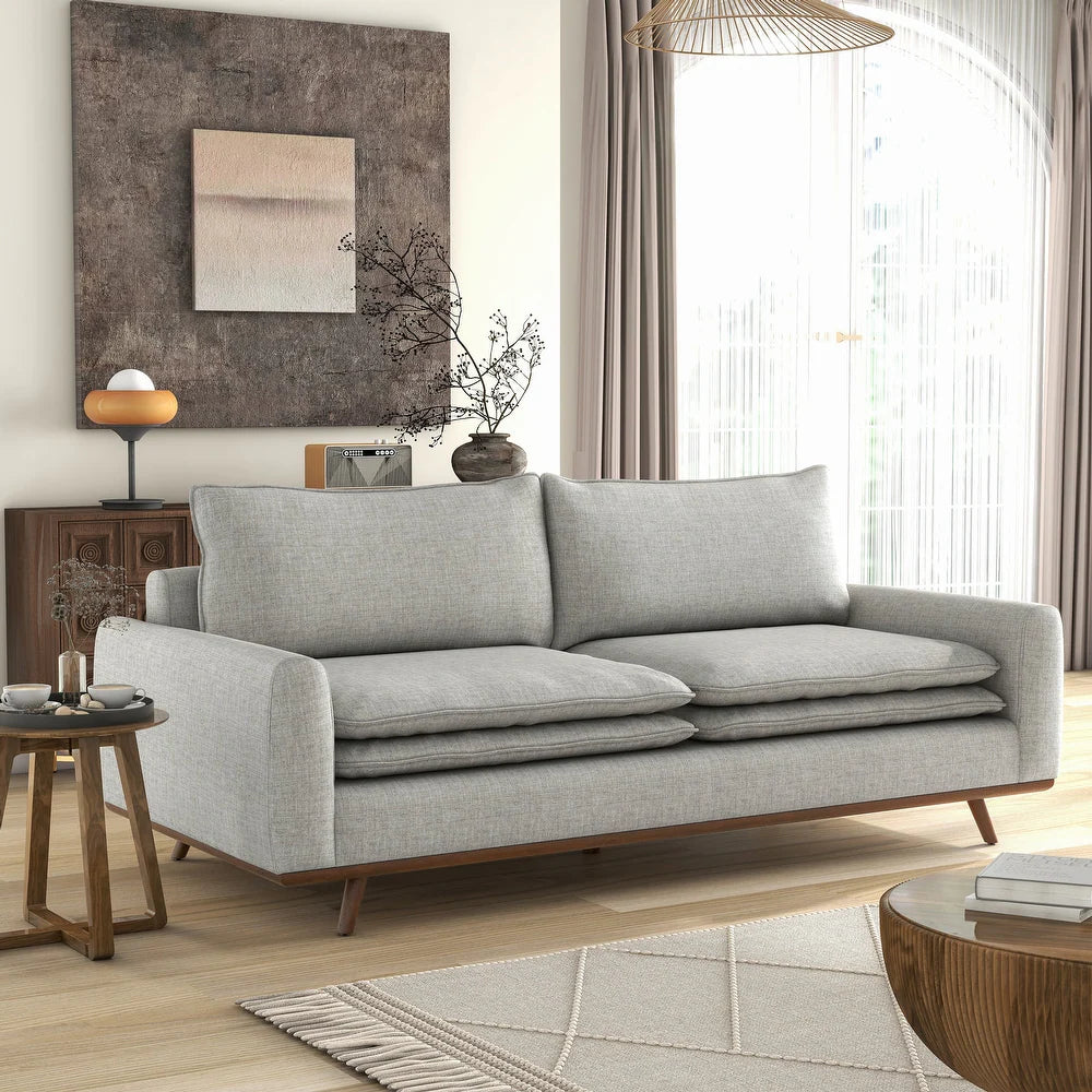 Monthey II 82" Mid-Century Modern Cotton Linen Sofa with Dark Brown