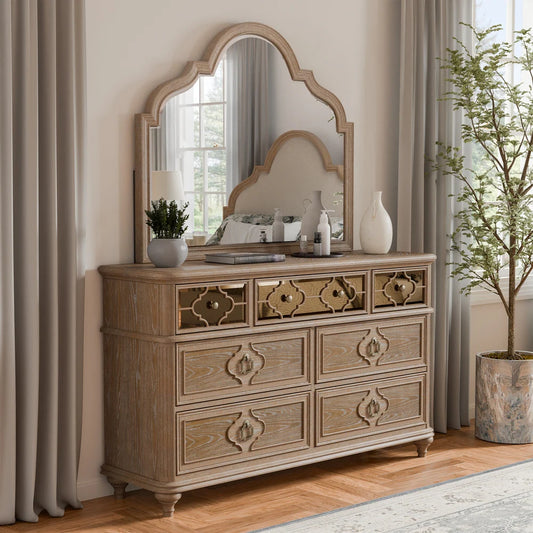 Lyris Transitional Sold Wood Bedroom Collection with Mirrored Panels