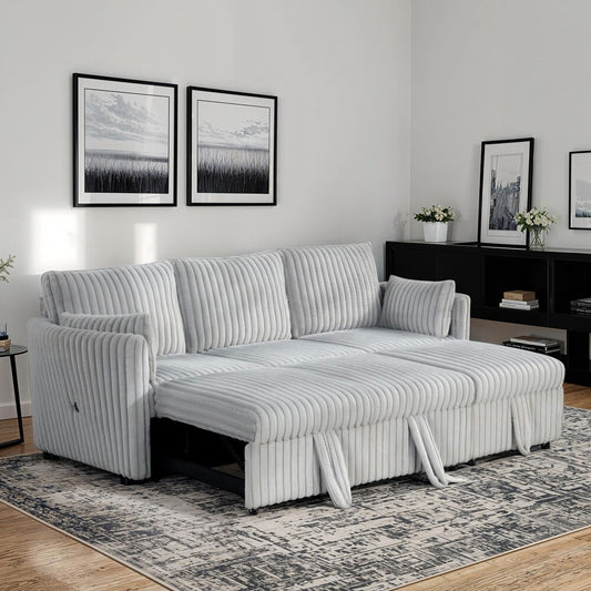 Denholme Faux Fur U-Sectional Sofa Bed with Charging Ports – Multiple Colors