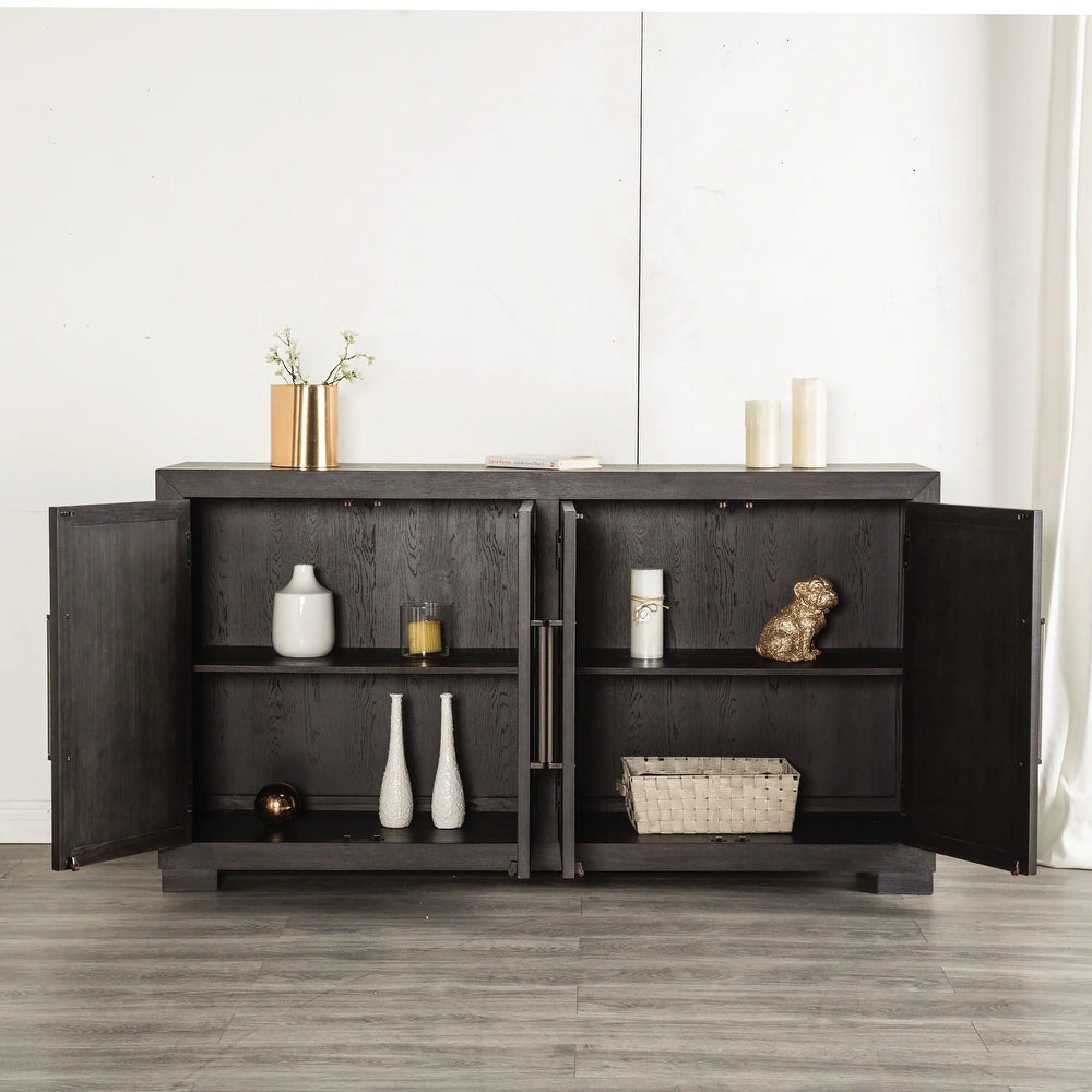 Hatton Cross 4-Door Modern Cabinet with Coffered Panels, Weathered Black