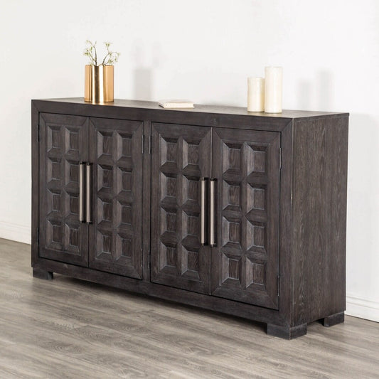 Hatton Cross 4-Door Modern Cabinet with Coffered Panels, Weathered Black