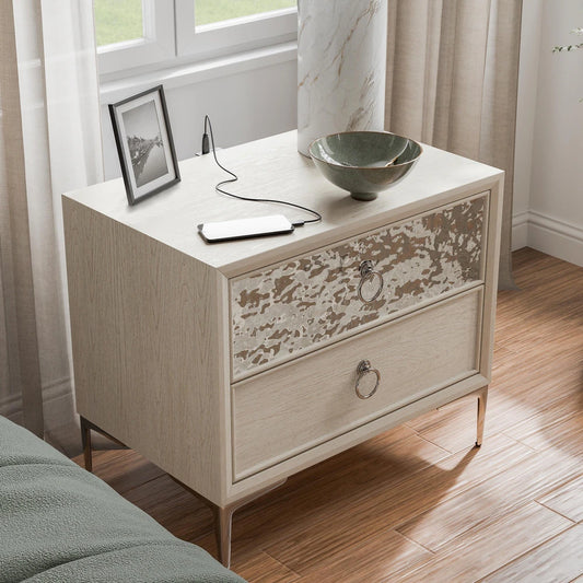 Bashford Modern 2-Drawer Nightstand with Dented Steel Door