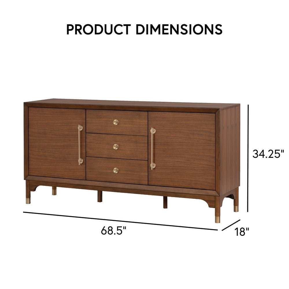 Hepburne Mid-Century Modern Dining Server, Walnut & Gold