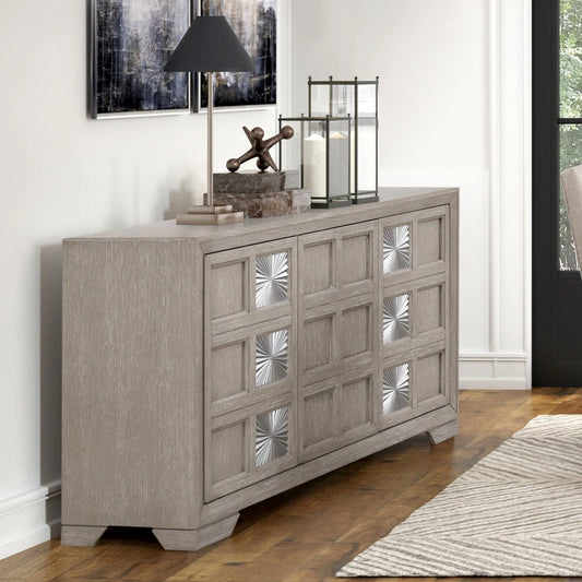 Argenthart Transitional Sunburst Pattern Dining Server, Light Gray