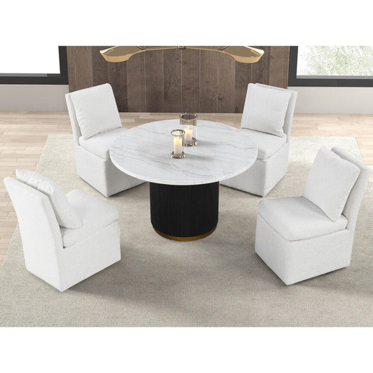 Varde Contemporary 5Piece Marble Top Dining Set with Boucle Chairs