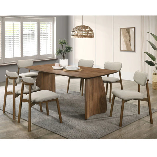 Alnwick Mid-Century Modern 7-Piece Dining Set, Walnut