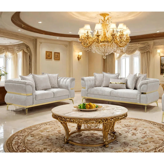 Charlevoix Beige & Gold Glam Living Room Collection