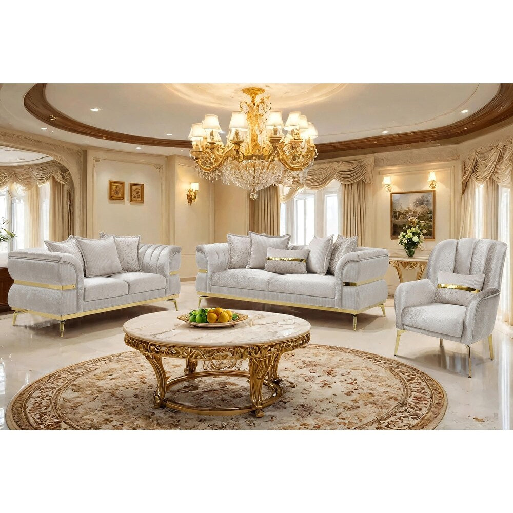 Charlevoix Beige & Gold Glam Living Room Collection