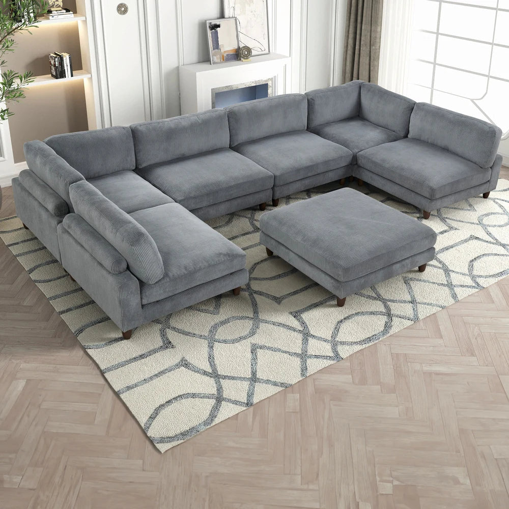 Furniture of America Dagenham 7-Piece Corduroy Modular Sectional