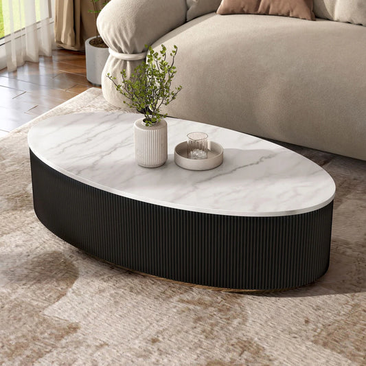 Virden Contemporary Genuine Marble Fluted Oval Coffee Table