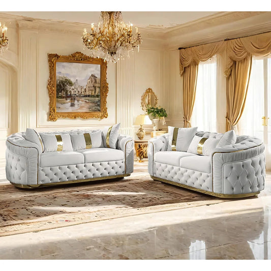 Adelpha Beige & Gold Glam Living Room Collection