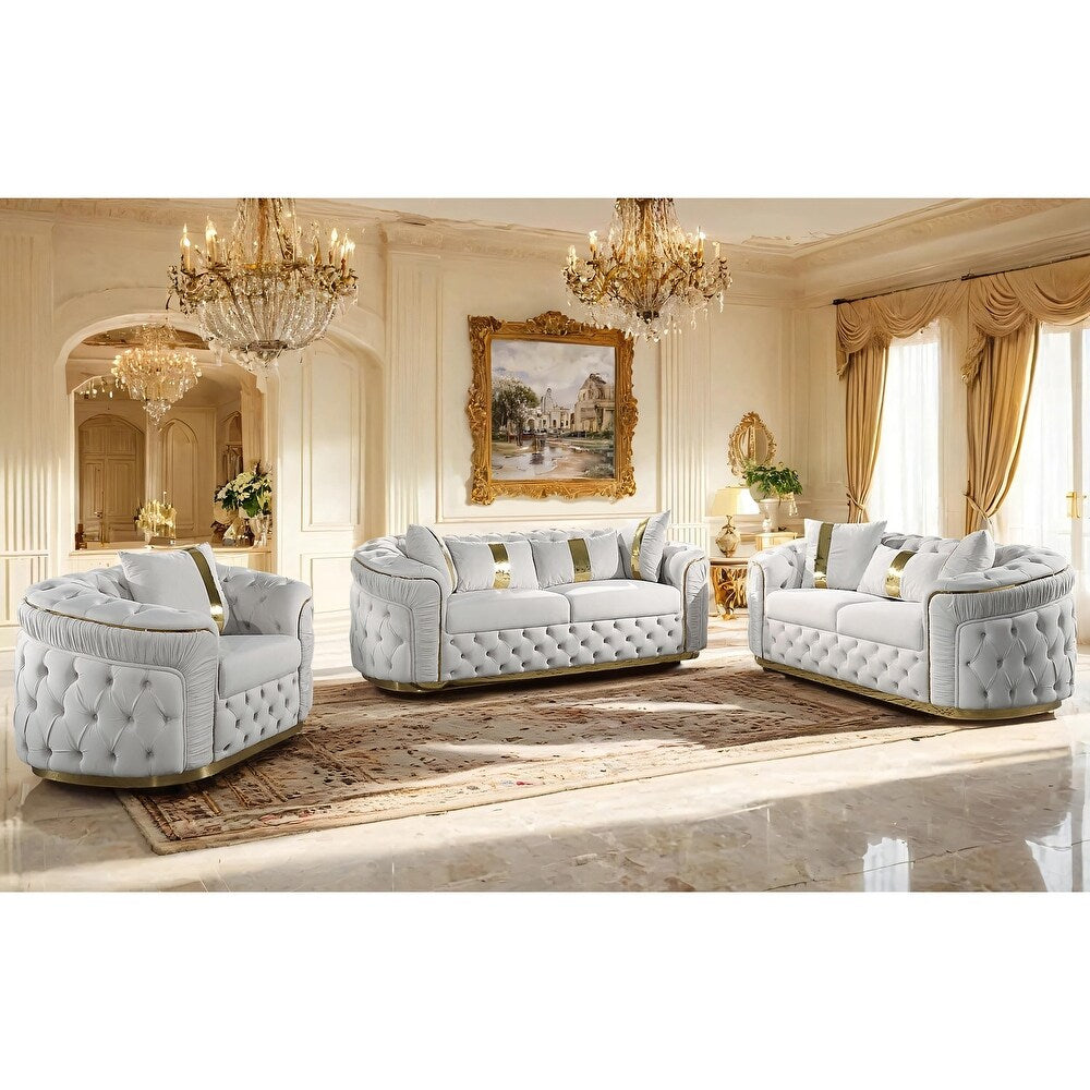 Adelpha Beige & Gold Glam Living Room Collection