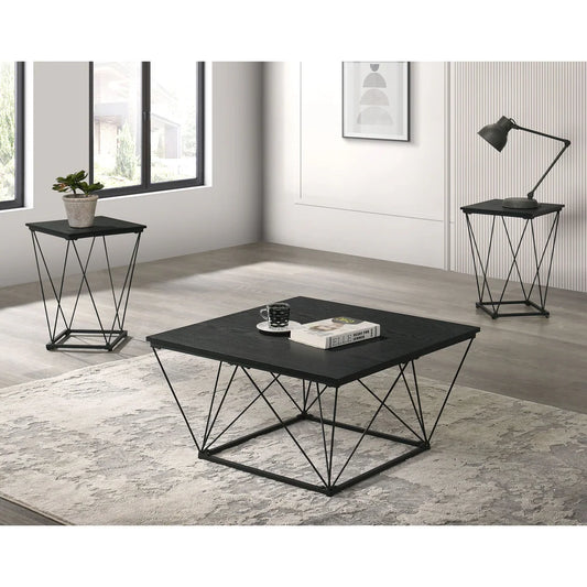 Whetstone Modern 3-Piece Metal Square Coffee Table Set with 2 End Tables