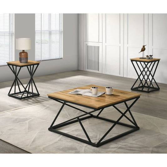 Borup Modern 3-Piece Metal Square Coffee Table Set with 2 End Tables