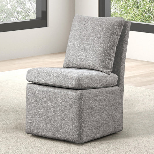 Broager Contemporary Boucle Side Chair with Caster Wheels