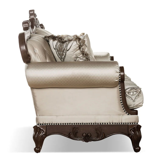 Veracruz Traditional Sofa with Wood Trim - Beige & Dark Cherry