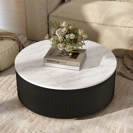 Virden Contemporary Genuine Marble Fluted Round Coffee Table