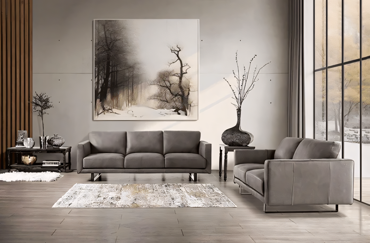 Mezzanotte Modern Genuine Italian Leather Sofa, Gray