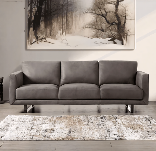 Mezzanotte Modern Genuine Italian Leather Sofa, Gray