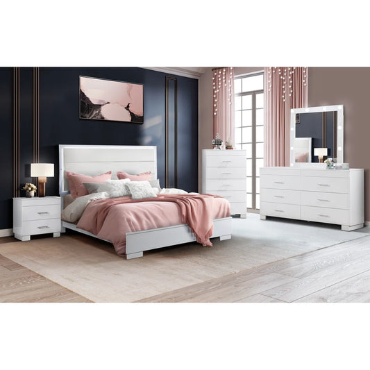 Nivia Queen 5pc Bedroom Set With Led Mirror In White Finish