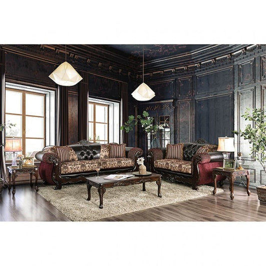 Quirino Faux Leather Loveseat - Burgundy/Dark Brown