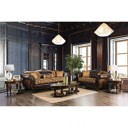 Quirino Faux Leather Loveseat - Tan/Dark Brown