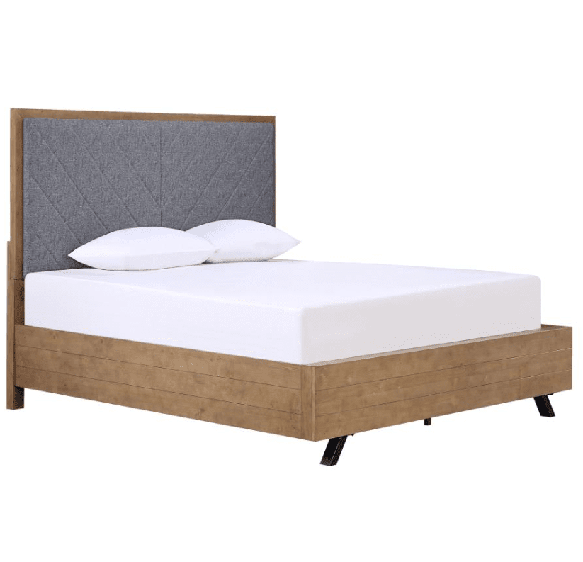 Taylor Modern Queen Bed in Light Honey with Upholstered Headboard
