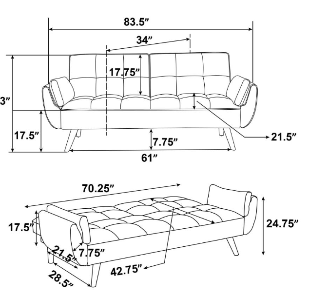 Meggy Mid-Century Modern Woven Fabric Sofa Bed