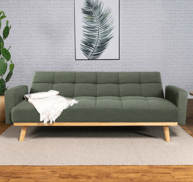 Mindi Mid-Century Modern Woven Fabric Sofa Bed - Sage Green