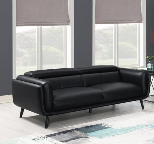 Shania Modern Track Arm Sofa with Adjustable Head Rest - Black