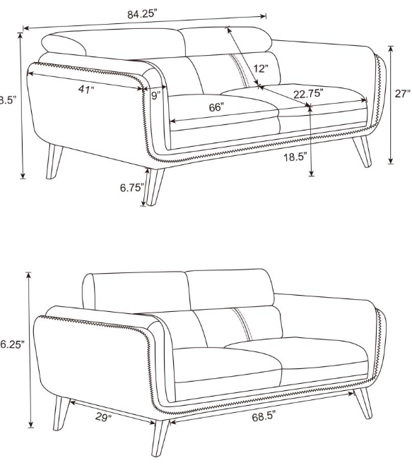 Shania Modern Track Arm Sofa with Adjustable Head Rest - Black