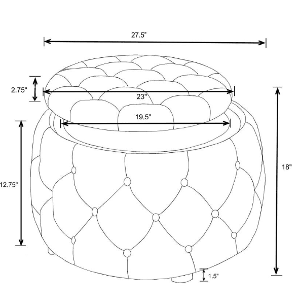 Angelina Tufted Storage Round Ottoman Pearl