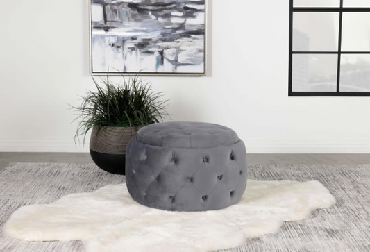 Angelina Tufted Storage Round Ottoman Gray