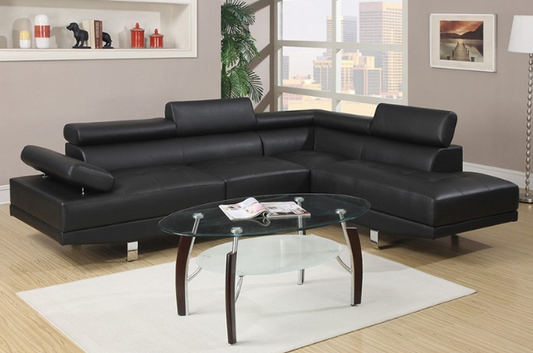 Jetson Modern Faux Leather Sectional with Adjustable Headrests - Black
