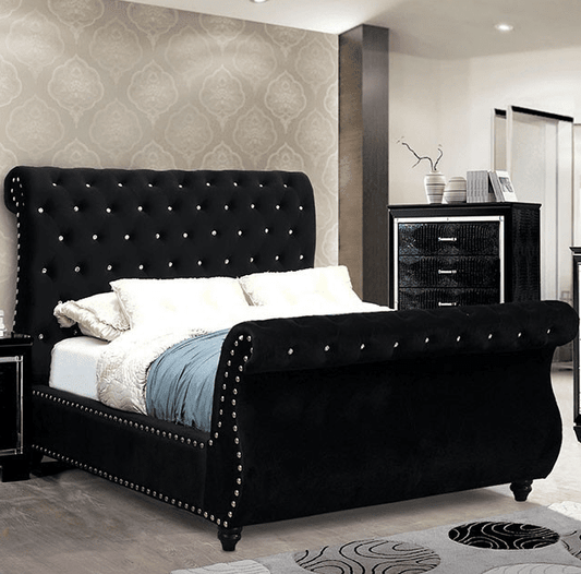 Noella Upholstered Queen Sleigh Bed in Black