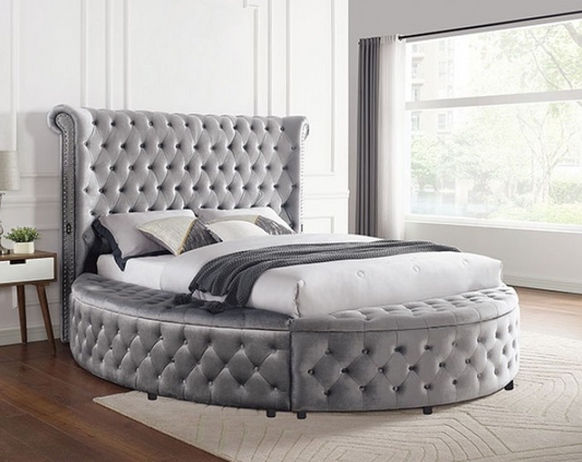 Sansom Gray Velvet King Glam Bed - Furniture of America