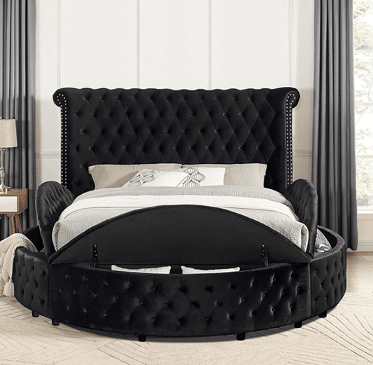 Sansom Black Velvet Queen Storage Bed - Furniture of America