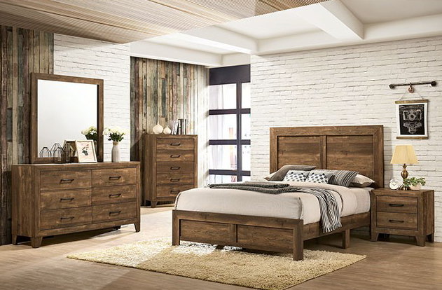 Wentworth Rustic 4-Piece Bedroom Set Bed in Light Walnut - Full or Queen