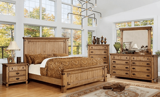 Pioneer Cottage Style Queen Bedroom Set in Weathered Elm
