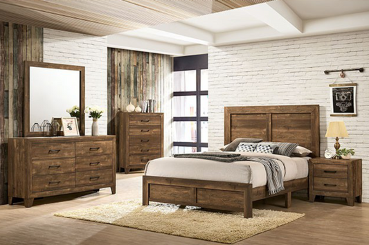 Wentworth Rustic 5-Piece Bedroom Set Bed in Light Walnut - Full or Queen