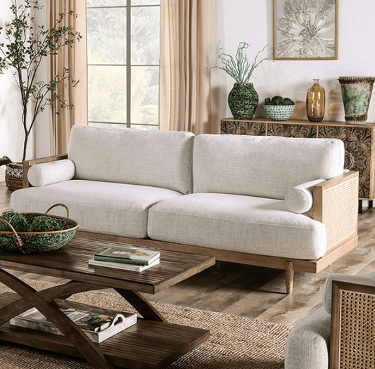 Alesund Mid-Century Modern Sofa with Rattan Accents