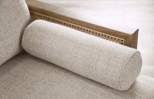 Alesund Mid-Century Modern Sofa with Rattan Accents - Beige & Light Oak