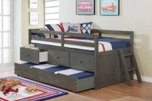 Anisa Twin Loft Bed with Storage & Trundle - Gray