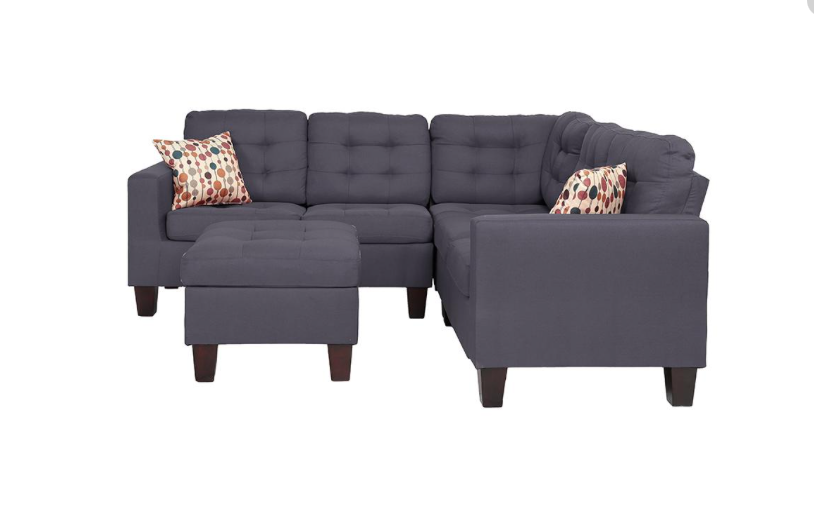 Carmine 4-Piece Upholstered Sectional & Ottoman Set - Blue/Gray