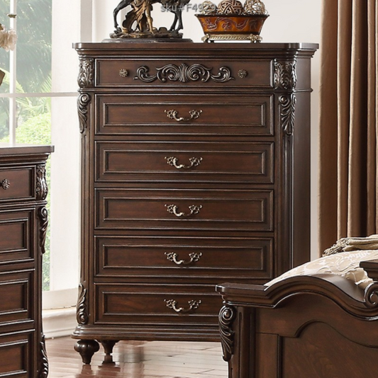 Terrell Traditional Style 6-Drawer Chest - Brown Cherry