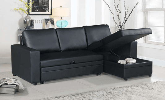 Tandy Modern Leatherette Convertible Sectional - Black