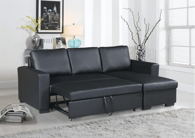 Tandy Modern Leatherette Convertible Sectional - Black