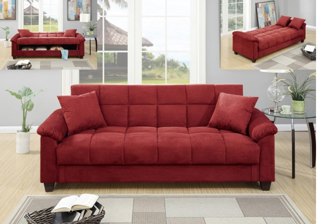 Tandy Microfiber Adjustable Sleeper Sofa w/ Storage - Red