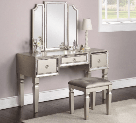 Maggs 2 Piece Vanity Set with Stool - Silver